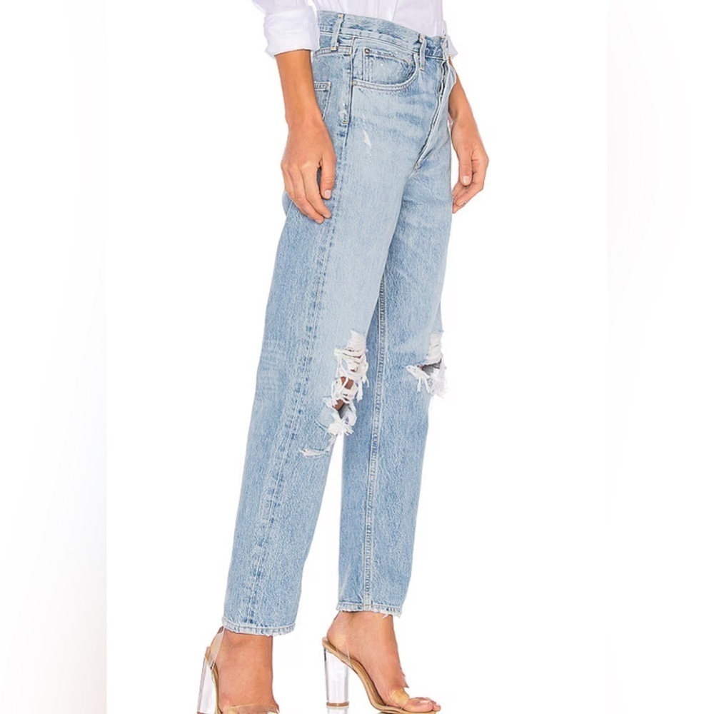 AGOLDE 90’s HIGH RISE LOOSE FIT IN FALL OUT IN DESTROYED DENIM BO’S JEANS 28 - Picture 13 of 14